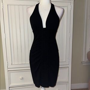 Carmen Marc Valvo Black Backless Halter Dress